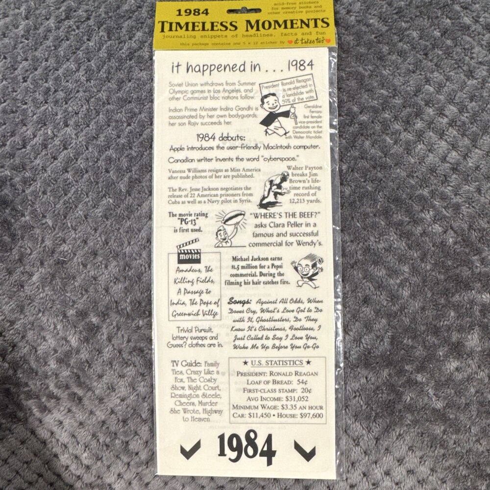 Timeless Moments Sticker with a birth Year theme - 1984 5x12 sheet By It Takes 2